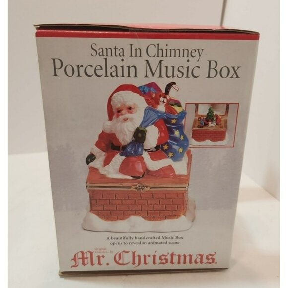 Mr Christmas “Santa In Chimney” Porcelain Music Box 2002 New In Box - Picture 6 of 10